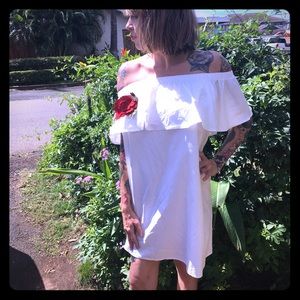 Pinup rose off shoulder bombshell boho chic dress